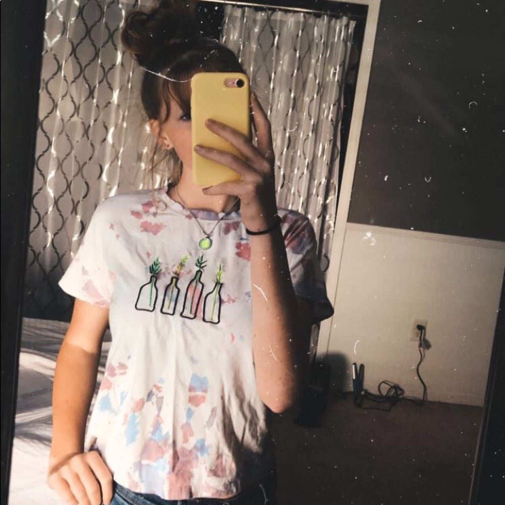 tie dye top with embroidered plants